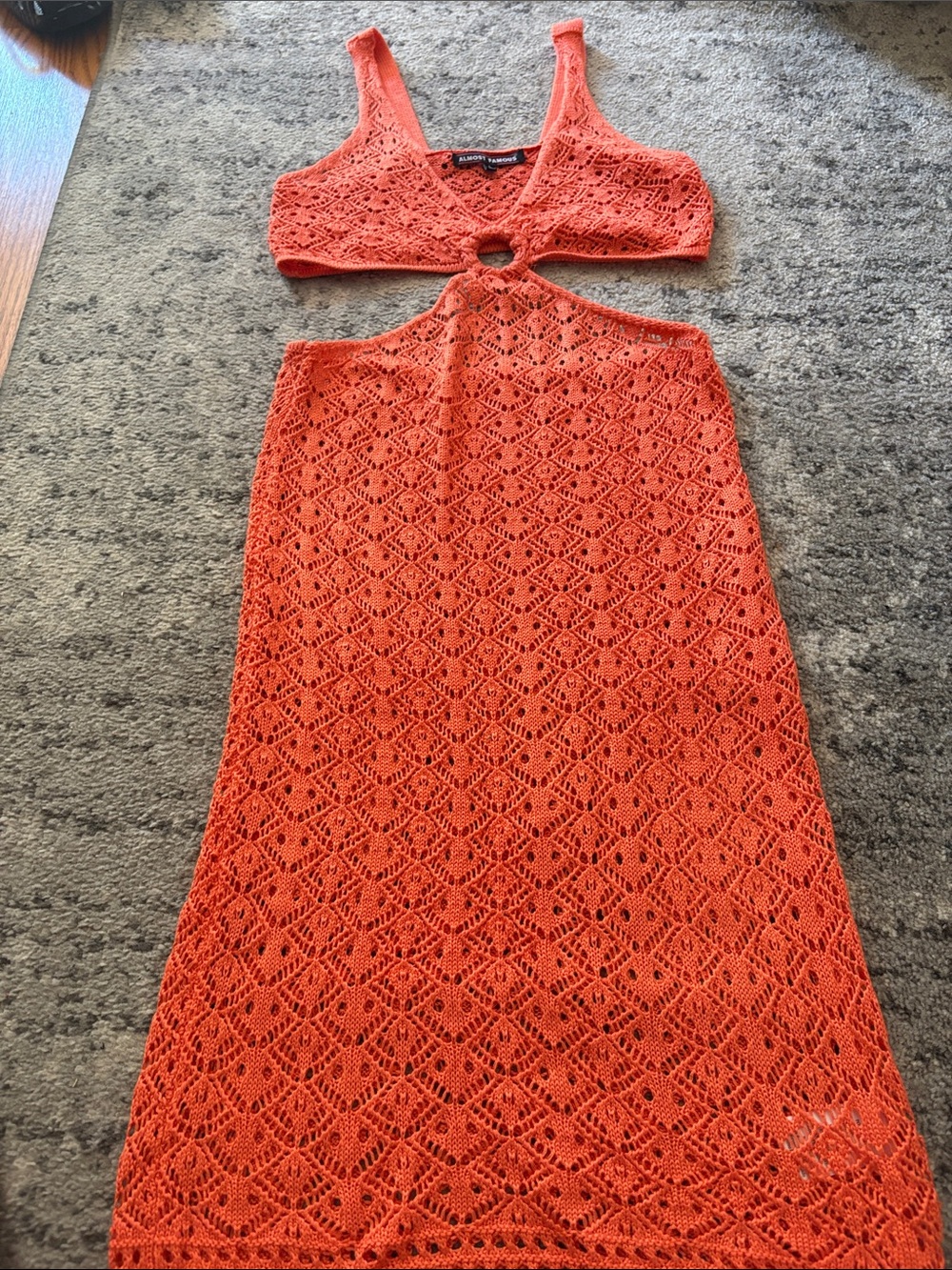 Almost Famous Orange Crochet Cutout Maxi Dress